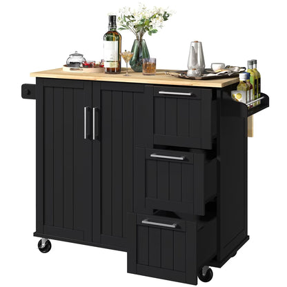 Renwick Rolling Kitchen Cart with Cabinets and Drawers, White
