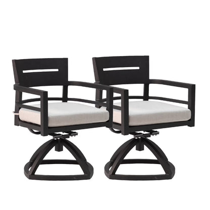 Outdoor Patio K/D Aluminum Stationary Dining Chairs 2PCS with Outdoor-grade Sunbrella Fabric Cushions, Branch-Like Backrest ,FSC-Certified Wood Armrests, Bourbon Brown