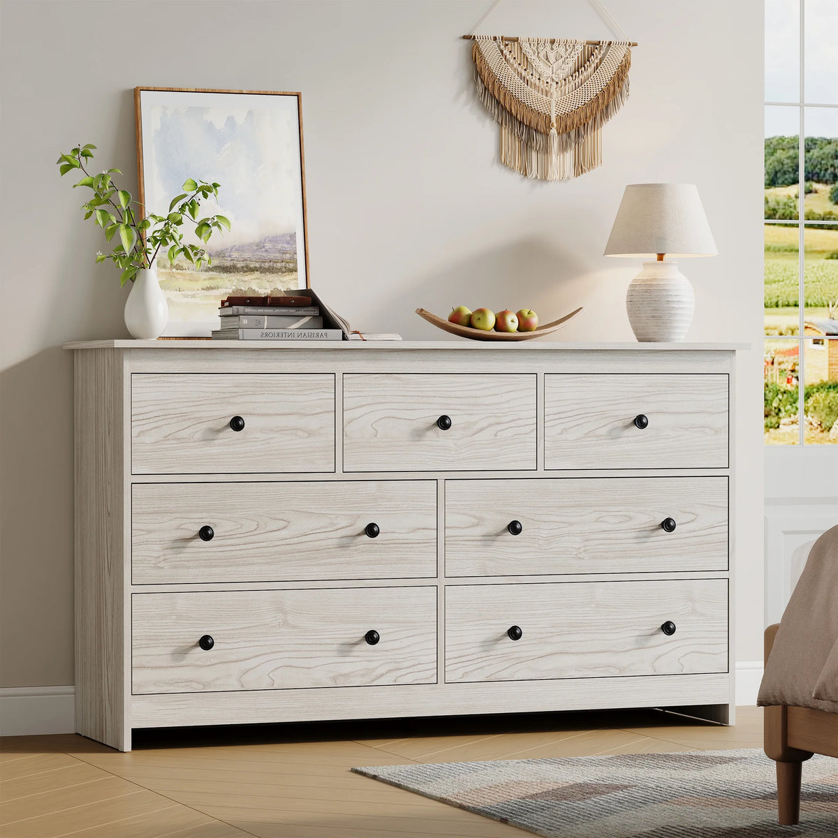 YouTrend 7 Drawer Dresser,White Dresser for Bedroom Drawer Organizer Storage Drawers,Wood Adult Storage Cabinet Living Room Hallway