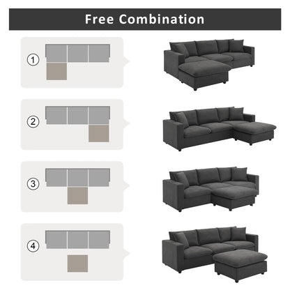 Harper & Bright Designs Modern Sectional Sofa 3 Seat Couch with Ottoman, Upholstered L Shaped Cloud Couch for Small Space Apartment Office, White