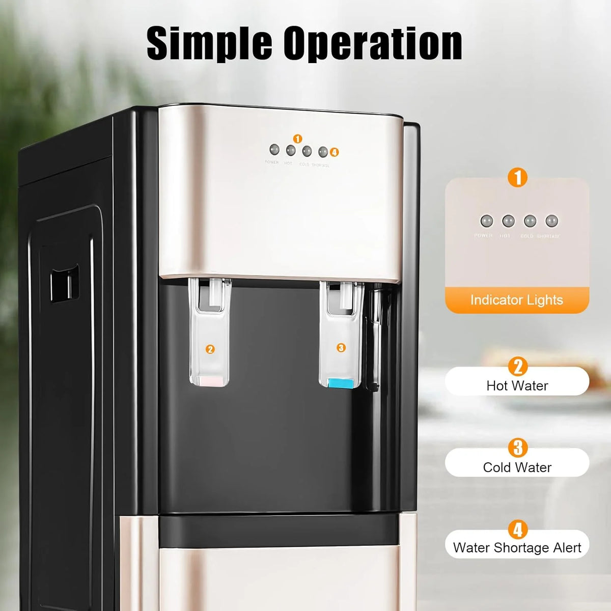 Bottom Loading Water Cooler Dispenser, 5 Gallon Bottles 2 Temperature Settings Hot & Cold Water Dispensers Stainless Steel Construction Bottom Load Water Dispenser (Gold)
