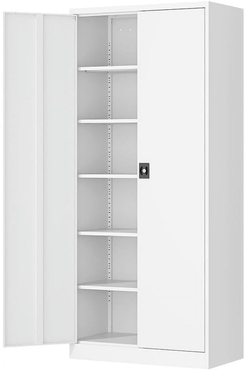 Fesbos Metal Garage Storage Cabinet,71" H Tall White Cabinet with 2 Doors and 5 Adjustbale Shelves,Lockable Tool Cabinet for Garage, Basement, Home Office