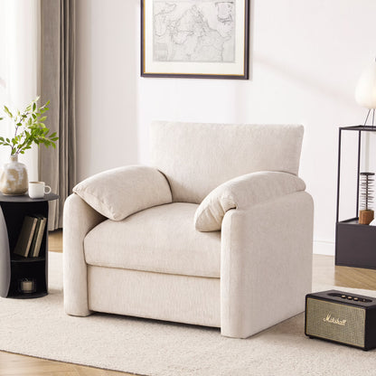 Chenille Oversized Armchair, 38.6" Wide Accent Chairs for Living Room & Bedroom Modern Lounge Chair, Upholstered Mid-Century Reading Chair, Comfy Living Room Chair, Single Sofa Chair, Beige
