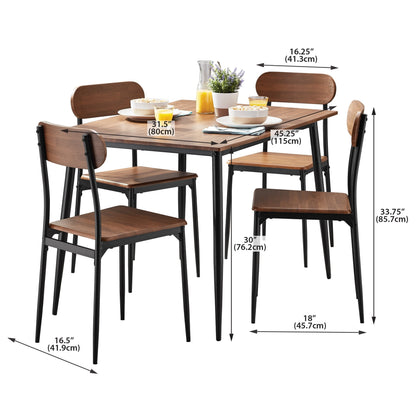 Mainstays 5-Piece Modern Wood & Metal Dining Room Set, Seats 4 for Indoor, Walnut Color