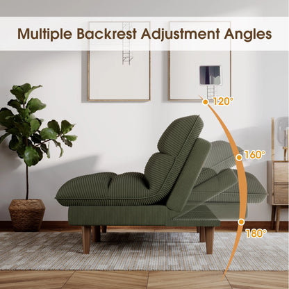 Homall Futon sofa, Two Seat Adjustable Sofa, Corduroy Fabric, Upholstered Sofa, Sofa Changeable into Bed, Leisure Reading and Games, Green