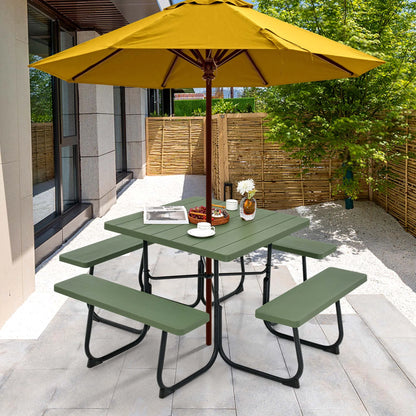 Costway Outdoor 8-person Square Picnic Table Bench Set with 4 Benches & Umbrella Hole White