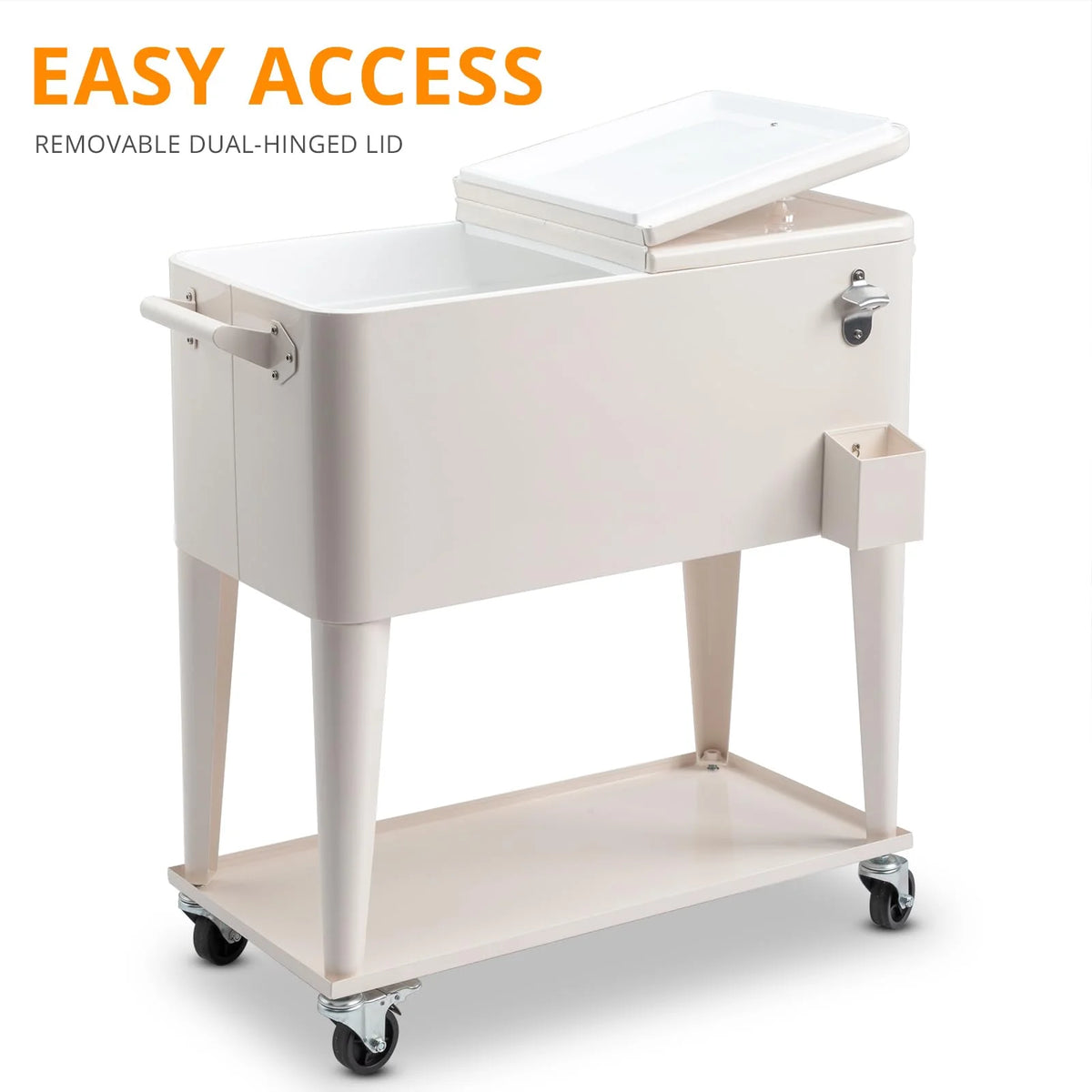 BNSPLY 80 Quart Outdoor Cooler Cart Rolling Ice Chest Cooler Cart, Portable Patio Cooler with Bottle Opener, Handles and Drainage, Standing Cooler for Patio Party, Camping and BBQ, Mint Green
