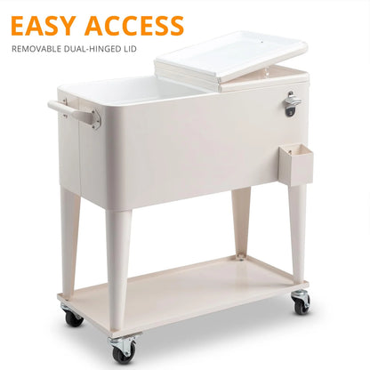 BNSPLY 80 Quart Outdoor Cooler Cart Rolling Ice Chest Cooler Cart, Portable Patio Cooler with Bottle Opener, Handles and Drainage, Standing Cooler for Patio Party, Camping and BBQ, Mint Green