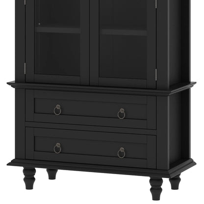 Uforic 73" Arched Pantry Cabinet with LED Light, Drawers, Shelves, Farmhouse Kitchen Storage, Black