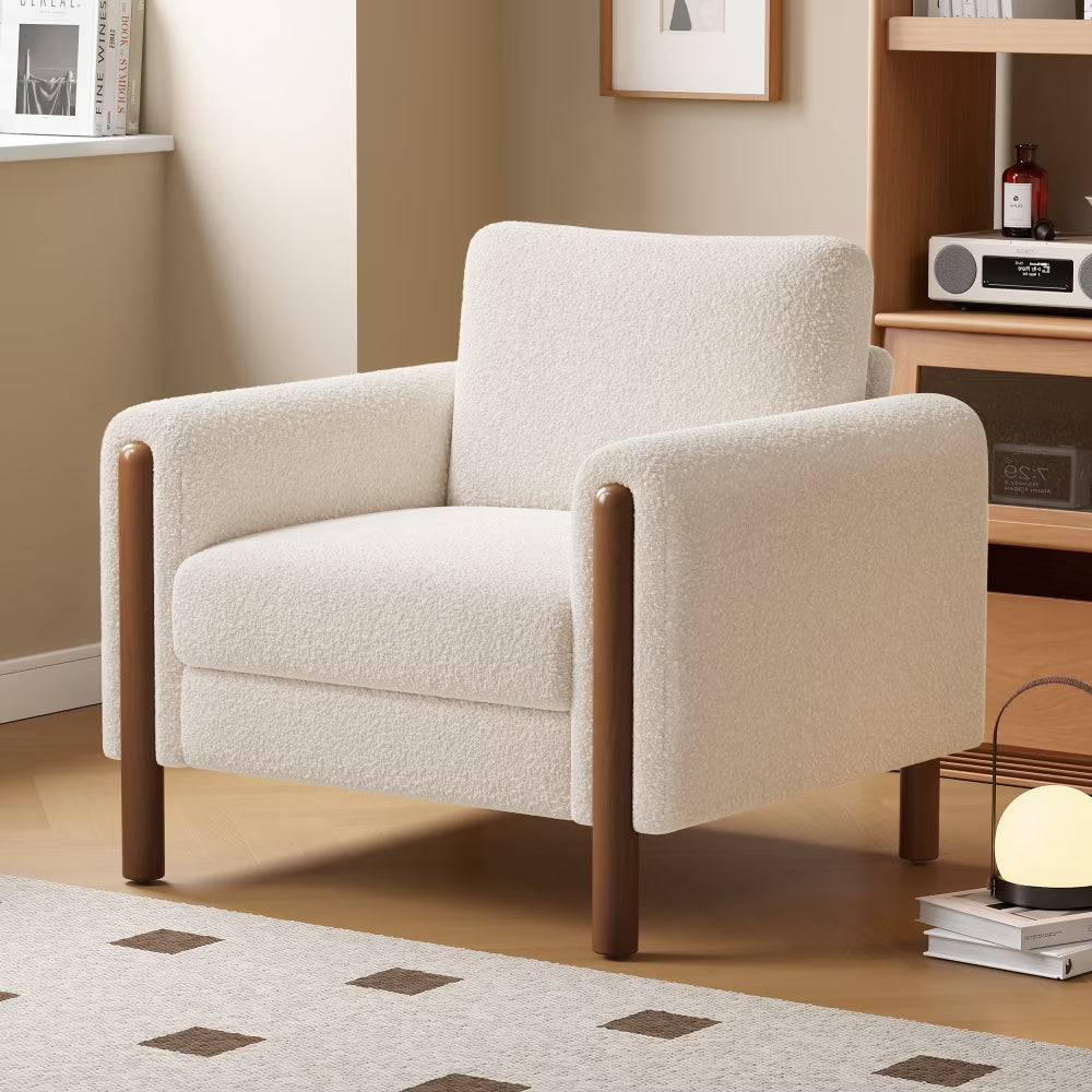 Oversized Accent Chair, Upholstered Living Room Chairs Single Sofa Chair with Walnut Legs, Curved handrail, Green