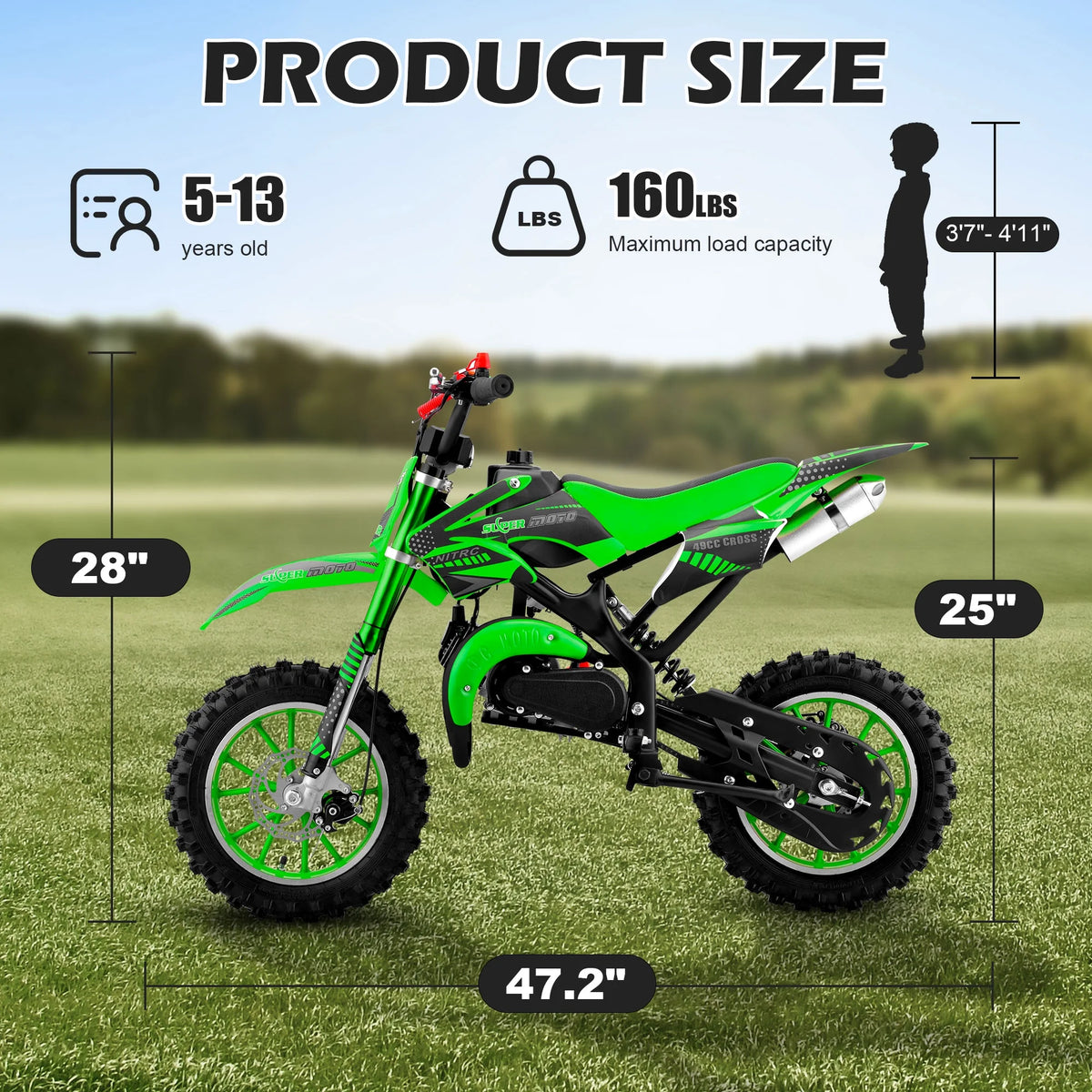 Gpower Gasoline 49cc Dirt Bike for Kids 6-15,2-Stroke Gas Power Mini Dirt Bike,1-Seater,Blue