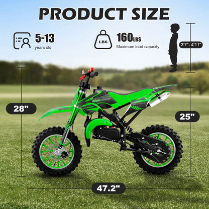 Gpower Gasoline 49cc Dirt Bike for Kids 6-15,2-Stroke Gas Power Mini Dirt Bike,1-Seater,Blue