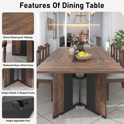 71 inch Large Rectangular Dining Table for 6-8 People, Dining Table with Marble-Color Wood Waterproof Tabletop and Adjustable Leg, 6ft Luxurious Family Dinner Table for Office Kitchen Living Room