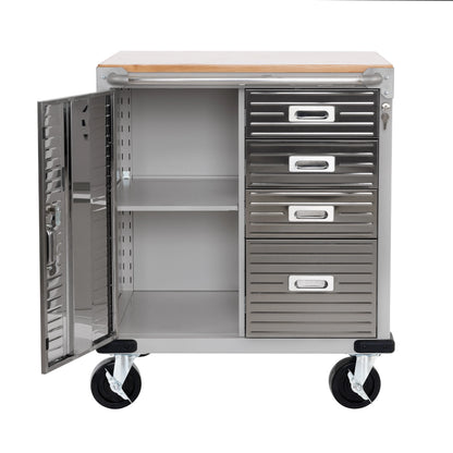 Seville Classics UltraHD® Heavy Duty Rolling Cabinet Workbench Table w/ Solid Wood Top, Workstation for Garage, Office, Workshop, Granite, 1-Door, 4-Drawer (28" W x 25" D)