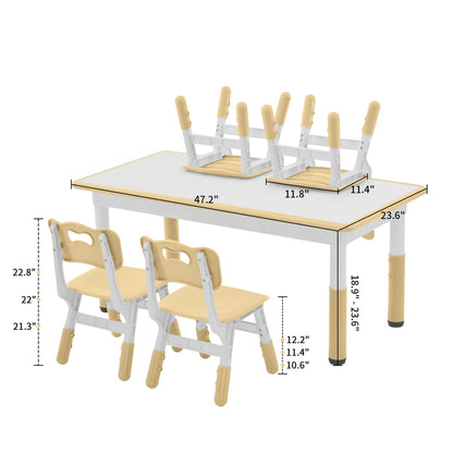 Toddler Table and Chairs Set for 4, 47.2''L x 23.6''W Kids Study Table and Chair Set, Height-Adjustable, Graffiti Desktop, Children Activity Table for Daycare, Classroom, Home