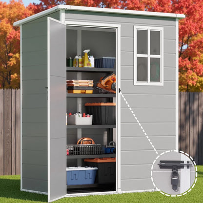 Lofka 6 x 4 FT Galvanized  Metal Outdoor Storage Shed with Double Lockable Doors and Air Vents for Patio, Garden, Backyard, Lawn, Dark Gray