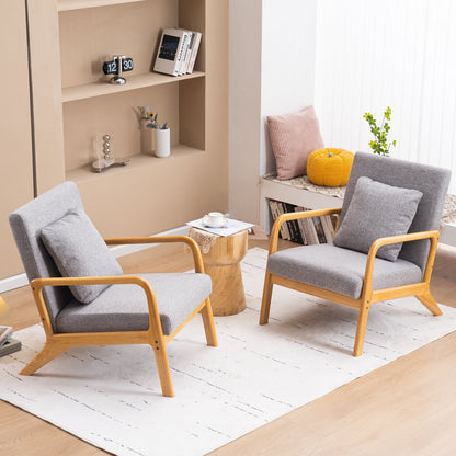 JULY'S SONG Mid Century Modern Accent Chair Set of 2, Linen Upholstered Reading Chairs for Living Room, 25.6" W Fabric Comfy Armchair, Beige