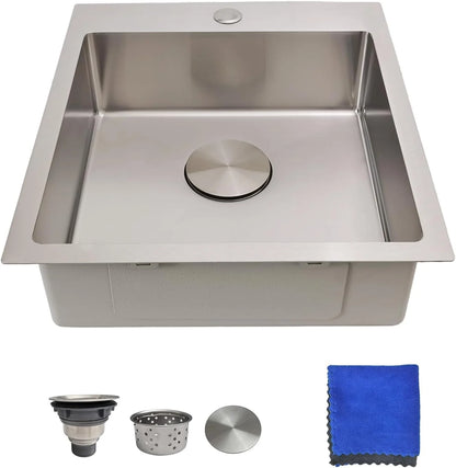 17 Inch Bar Sink Drop In �C  Small Kitchen Sink, Modern 18 Gauge Stainless Steel sink with Brushed Finish, 17"x19"x6" Single Bowl kitchen Sinks for RV, Prep, and Outdoor Use