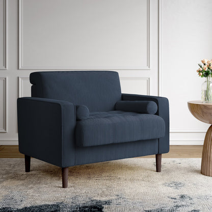 UIXE Corduroy Accent Chair Modern Upholstered Arm Chairs Comfy Reading Armchair with Pillow Armrest Tufted Living Room Single Sofa Lounge Seat, Yellow