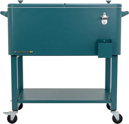 Permasteel 80-Qt Outdoor Steel Patio Cooler with Removable Basin, Rolling Cooler with Wheels, Teal Green