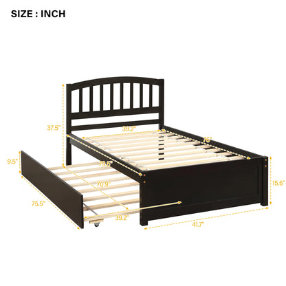 Aukfa Twin Platform Bed with Trundle - Trundle Bed with Headboard for Kids Teens - White