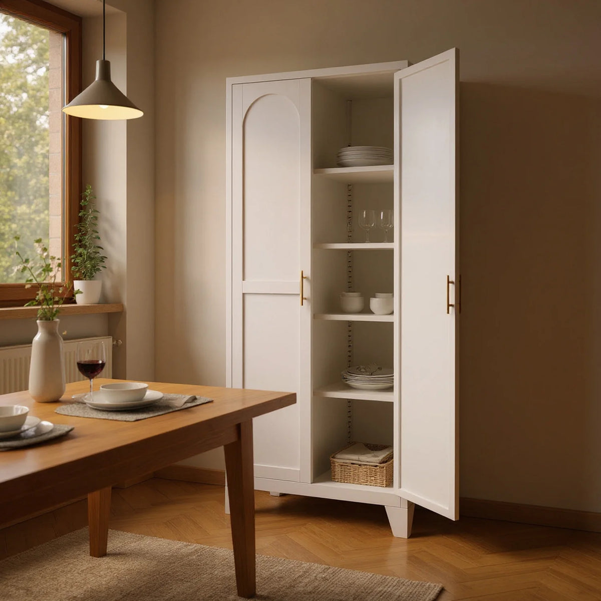 Homy Casa 70.8" White Tall Storage Cabinet with 4 Adjustable Shelves for Kitchen, Pantry Cupboard