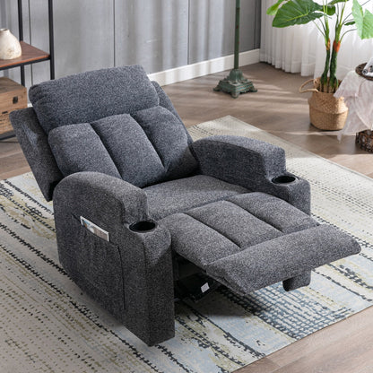 Bonzy Home Heated Manual Massage Recliner with Cup Holder Padded Breathable Fabric Recliner, Home Theater Seating��Navy