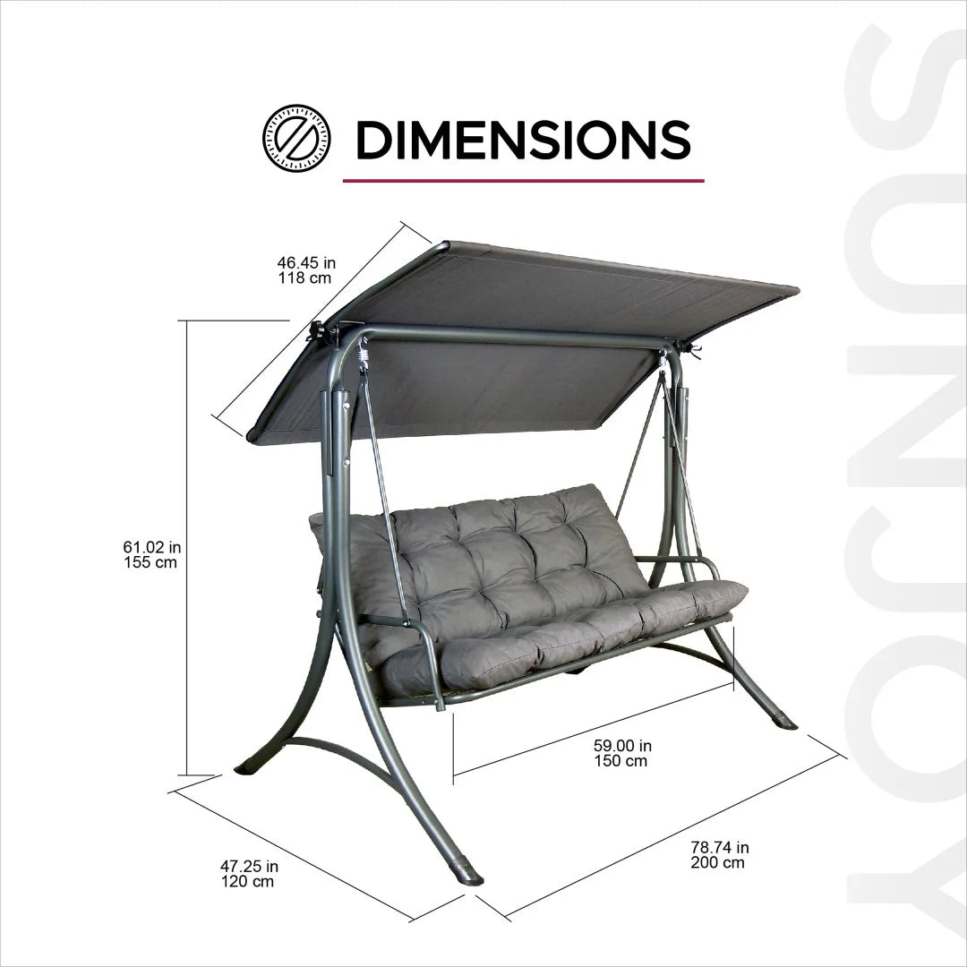 Made in Italy SUNJOY Outdoor Porch Swing, 2 Seat Patio Metal Swing with Adjustable Canopy