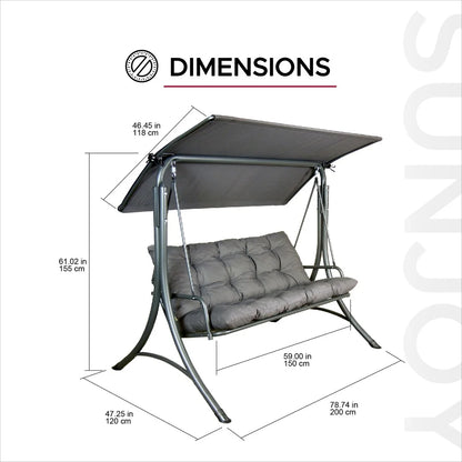 Made in Italy SUNJOY Outdoor Porch Swing, 2 Seat Patio Metal Swing with Adjustable Canopy