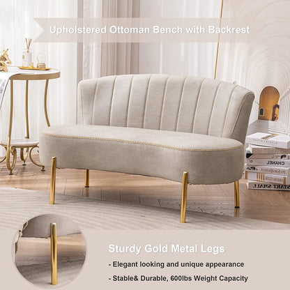 Andeworld Upholstered Small Sofa Couch Modern Loveseat Accent Ottoman Bench Bed Bench Entryway Bench with Backrest for Living Room Bedroom Beige