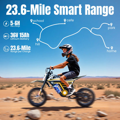 QEASET electric dirt bike, 500W kids dirt bike for Boys Girls Age 8-14, Blue