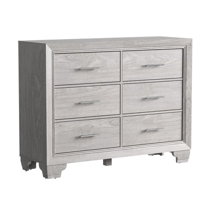 Homhougo White Dresser for Bedroom 6 Drawer, Wood Organizer Storage Cabinet with Gray Strip Drawer Door, Chest of Drawers for Closet, Living Room, Hallway, Nursery, Kids Bedroom