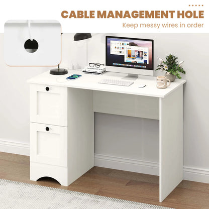 Costway 43" Home Office Desk with Charging Station Compact Study Writing Desk Walnut