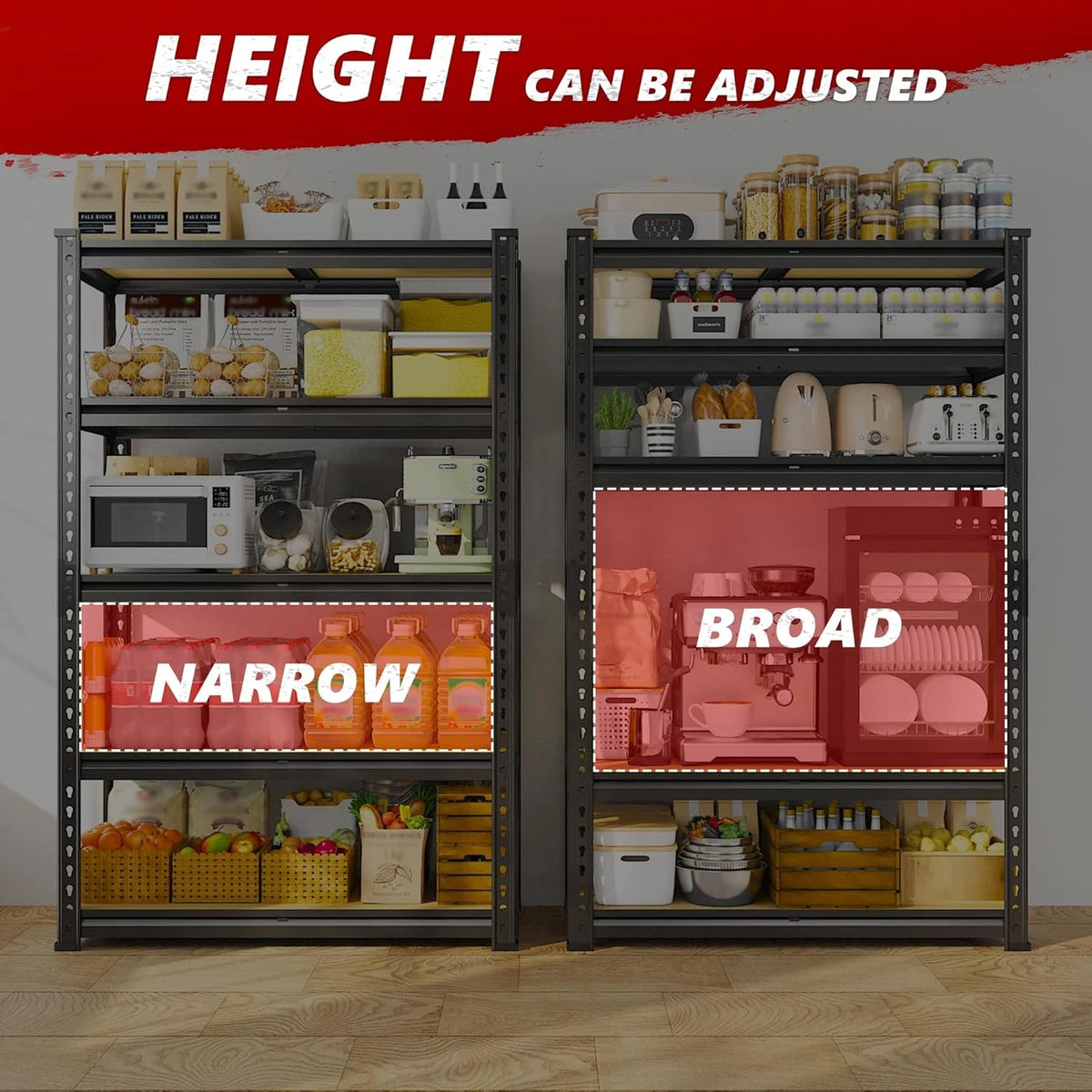 Storage Shelves 5 Tier Garage Shelving Heavy Duty Adjustable Garage Shelves, Utility Rack Shelf, Shelving Units for Storage Warehouse Pantry Closet, 35.5" W x 11.9" D x 72" H, 4 Pack