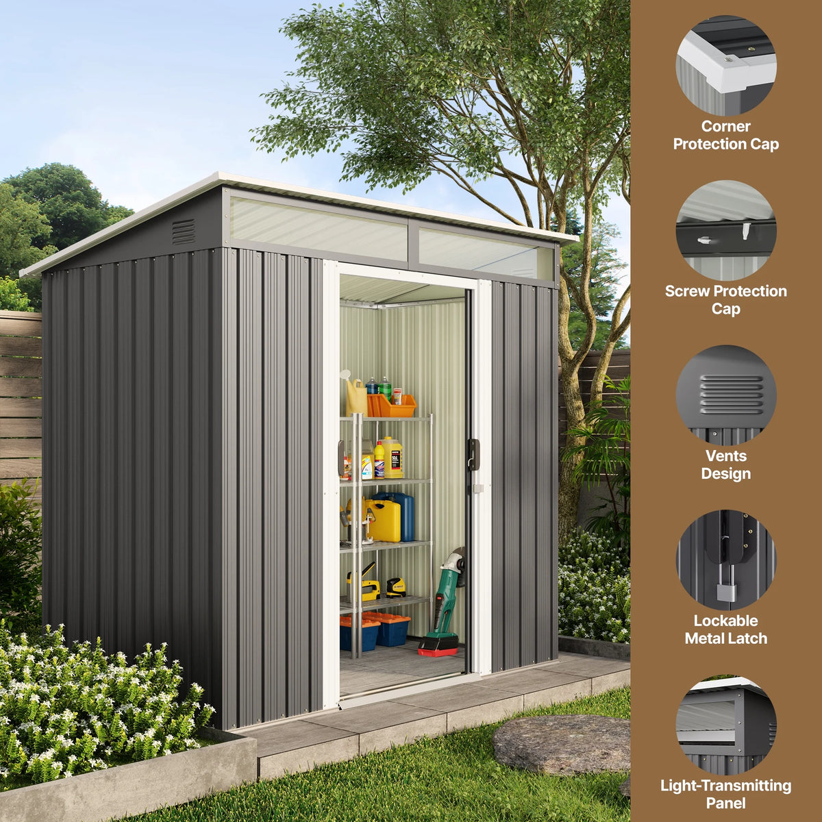 6x4 ft Outdoor Storage Shed with Double Lockable Doors - Weather-Resistant Garden Shed in Gray