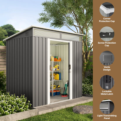 6x4 ft Outdoor Storage Shed with Double Lockable Doors - Weather-Resistant Garden Shed in Gray