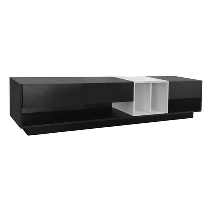Modern TV Stand for 80 Inch TV, ON-TREND Sleek Two-Tone Media Console, Functional Storage Cabinet with Open & Hidden Compartments, Particle Board, Living Room Furniture, White