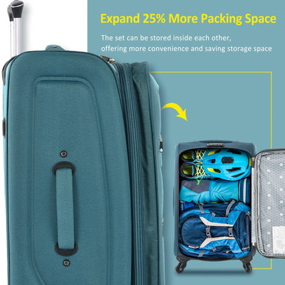 EUROCO 3 Piece Softside Luggage Set,Expandable Suitcase Set with TSA Lock and Spinner Wheels,Lightweight Suitcase for Men Women(20",24",28"),Black