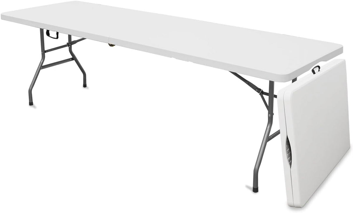 AJP Distributors 6 Foot Portable Plastic Folding Table 6FT 72" Half Foldable Heavy Duty Top w/Carry Handle - Indoor Outdoor Camping Picnic Party Wedding Dining Office Event Meeting Black Wood Style