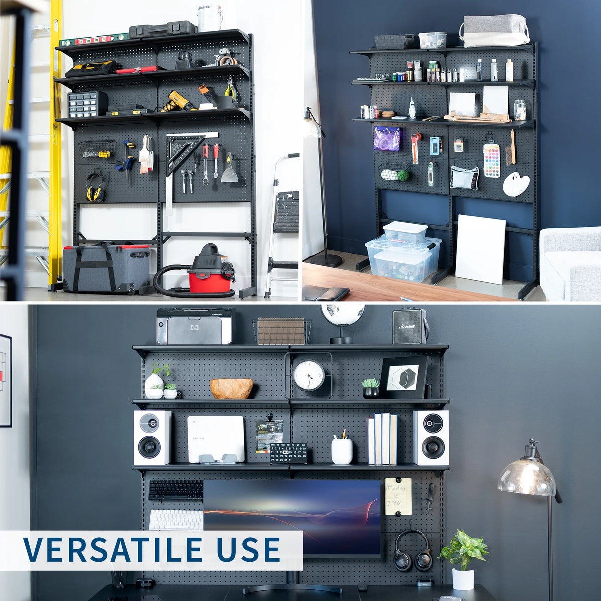 VIVO Black Freestanding Modular Pegboard System with 3 Tier Organization