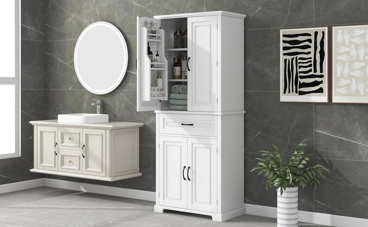 Bellemave White Tall Storage Cabinet with Adjustable Shelf Bathroom Cabinet with 1 Drawer and Storage Rack Large Freestanding Wood Cabinet Storage Organizer Floor Cabinet, White