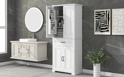 Bellemave White Tall Storage Cabinet with Adjustable Shelf Bathroom Cabinet with 1 Drawer and Storage Rack Large Freestanding Wood Cabinet Storage Organizer Floor Cabinet, White