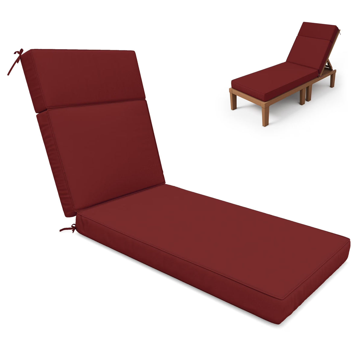 Kimunuk Outdoor Chaise Lounge Cushions set of 2, 80" x 26" x 4" Waterproof Pool Beach Recliner Replacement Cushions with Ties, Navy