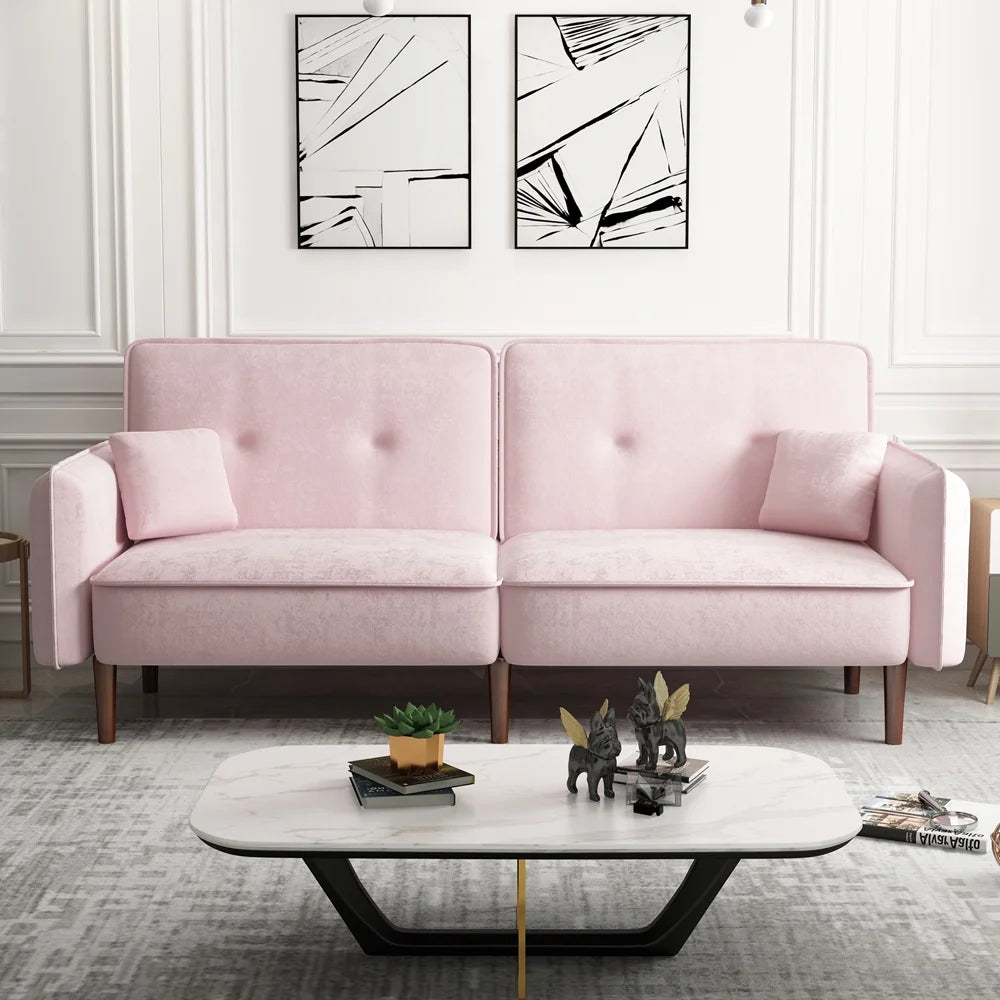 Convertible Futon Sofa Bed, 75�� Fabric Futon Couch with Adjustable Backrest, Folding Futon Sleeper Recliner for Living Room Furniture (White)