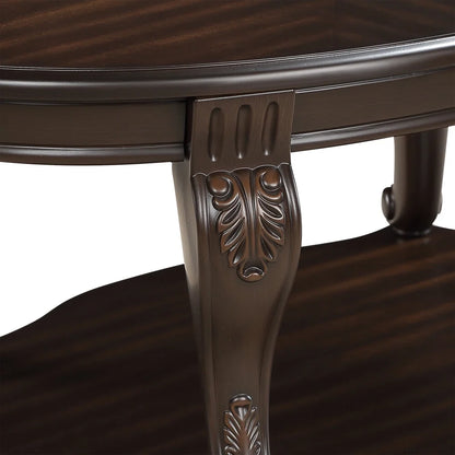 42" Oval Coffee Table with Storage Shelf, 2-Tier Solid Wood Cocktail Tea Table, Traditional Retro Center Table for Living Room, Bearing 400LBS, Cherry
