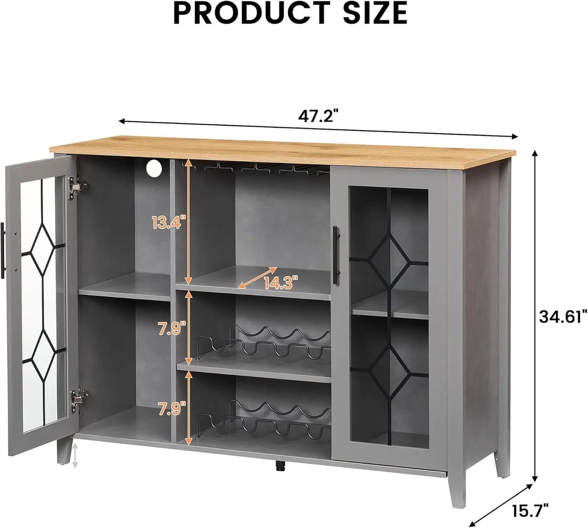 FOLDLIFE Wine Bar Cabinet with LED Lights, Liquor Cabinet Bar with Storage Cabinet, Coffee Cabinet with Bottles and Glass Rack, Buffet Sideboard with Storage Cabinet&Drawers,Dark Grey