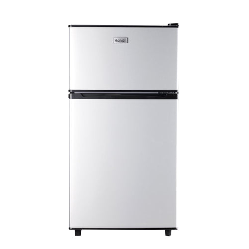 WANAI Two-Door Mini Fridge with Freezer, Silvery, 3.5 Cu ft