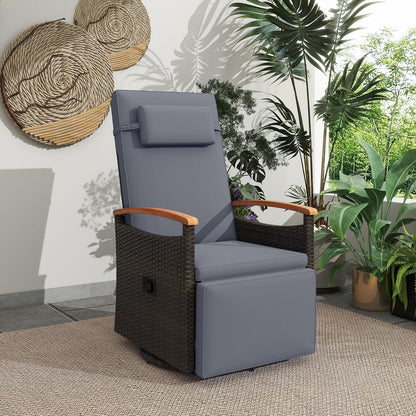 Costway Outdoor 360�� Swivel Rattan Recliner Chair Patio Wicker Chaise Lounge Chair Beige