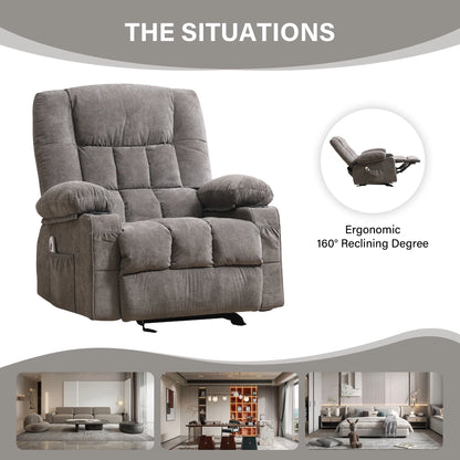 JONPONY Massage Swivel Rocker Recliner Chair with Vibration Massage and Heat Ergonomic Lounge Chair for Living Room with Rocking Function and Side Pocket, 2 Cup Holders, USB Charge Port,Grey