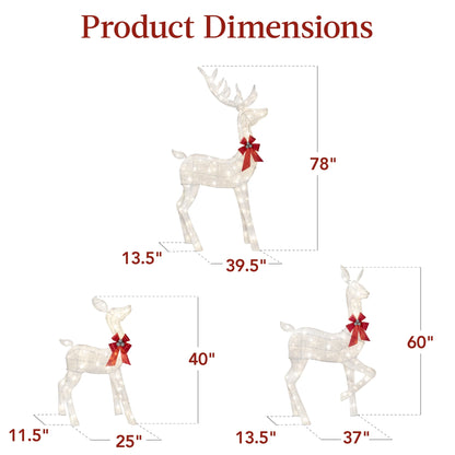 Best Choice Products 6.5ft 3-Piece Lighted Christmas Deer Set Outdoor Yard Decoration w/ 385 LED Lights, Stakes - Gold